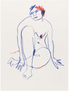 Sitzende, 1982, Oelkreide auf Papier, 56 x 42 cm
